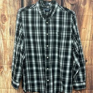 Chaps Men’s Black and White Plaid Button Down Shirt